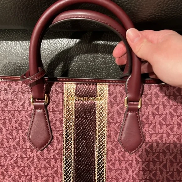Michael Kors Burgundy and Gold Satchel - Picture 2 of 13